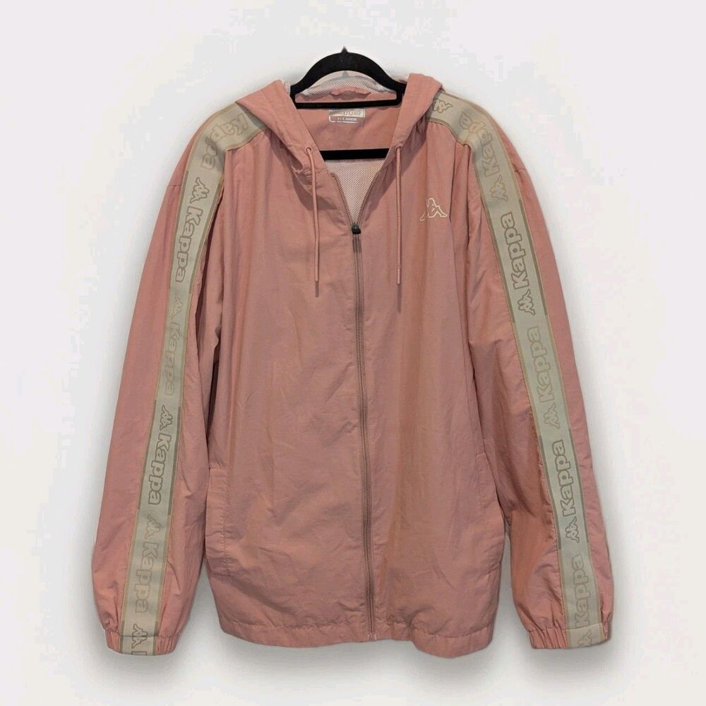 Kappa Pink Windbreaker Jacket Y2K Streetwear Logo Tape Hooded‎ XXL